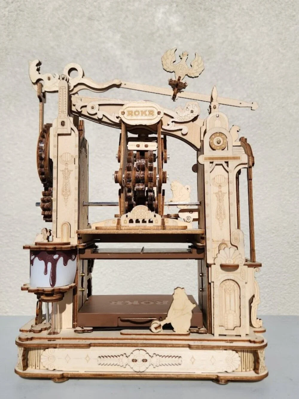 Printing Press Mechanical Model Decor Wood Wooden STEM Display A Real working Me